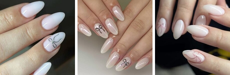 Milky white nails with bows