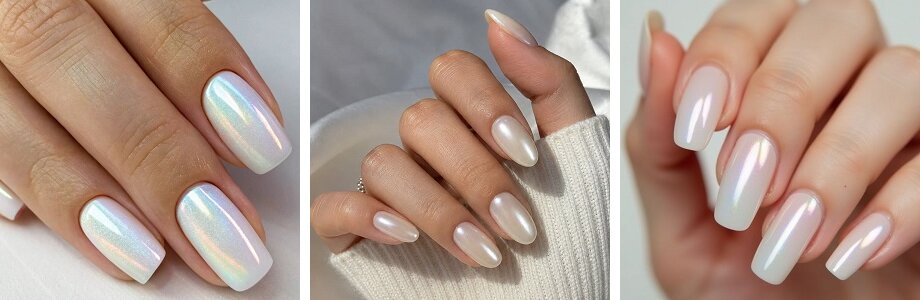 Milky nail design with chrome
