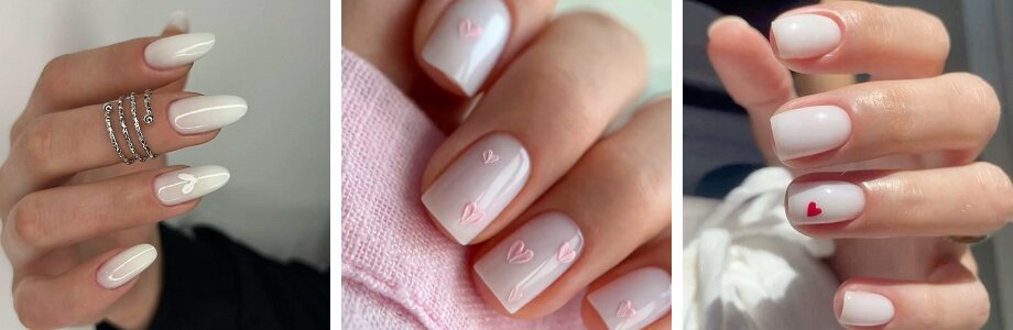 Heart in milky manicure